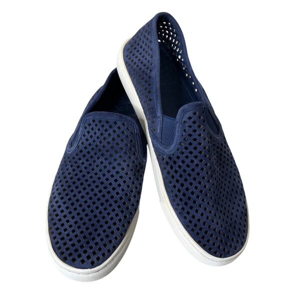 Tory Burch Jesse Perforated Suede Navy Blue Slip-On Sneakers Size 7 - Picture 10 of 14